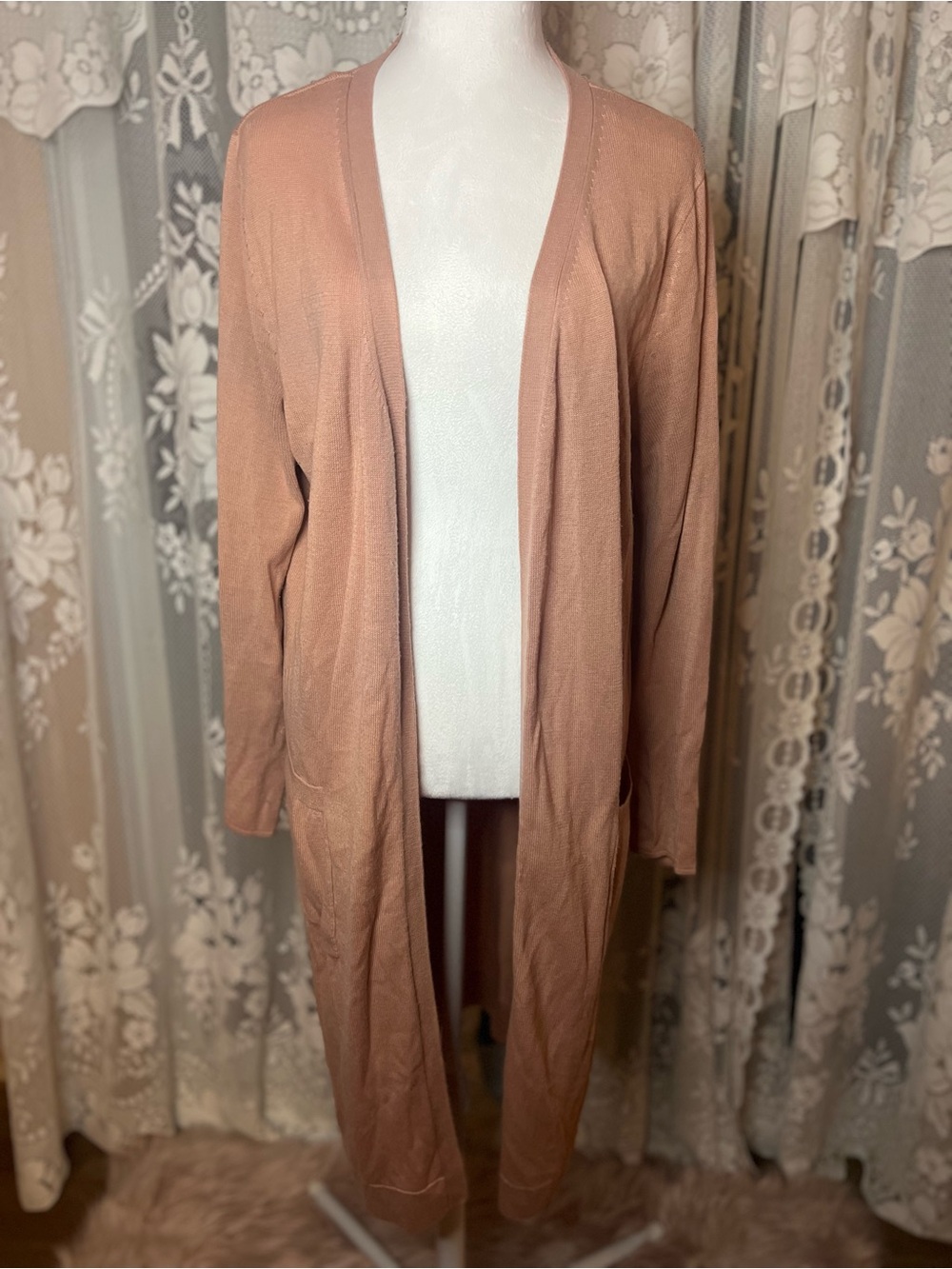 Forever 21 Long Open-Front Cardigan in Dusty Pink Plus Size